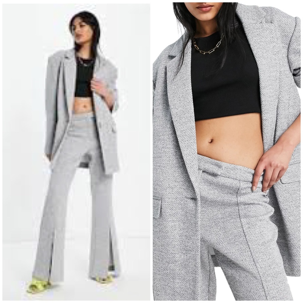Topshop Marled Jersey Oversize Single Button Blazer Jacket In Gray Size 4 NWT